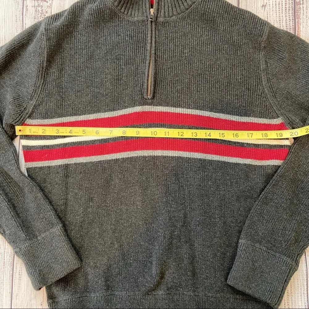 Eddie Bauer Striped Gray Half ZIP Sweater. Size Medium